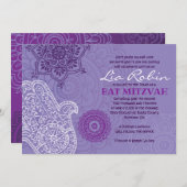 Lila HEMSA HAND GOD Bat Mitzvah Einladung (Vorne/Hinten)