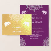 Lila Henna Elephant Indian Wedding Gold Folienkarte (Anzeige)