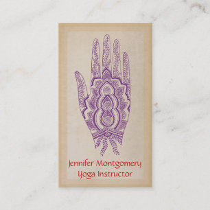 Lila Henna-Hand-Yoga-Instructor Geschäftskarte Visitenkarte