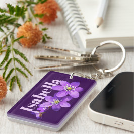 Lila Hepatica-Blumen Name Dunkelviolett Schlüsselanhänger