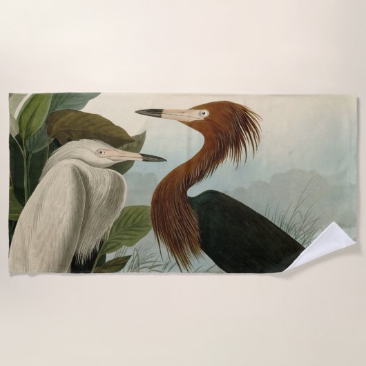 Lila Heron Audubon Bird Wildlife Painting Strandtuch (Vorderseite)