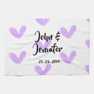 Lila Herz-Aquarell Valentins-Paarname da Geschirrtuch