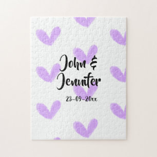 Lila Herz Aquarell Valentins-Paarname da Puzzle