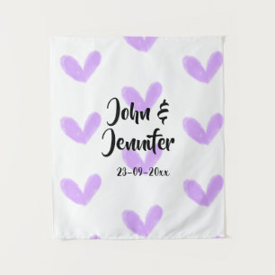 Lila Herz Aquarell Valentins-Paarname da Wandteppich