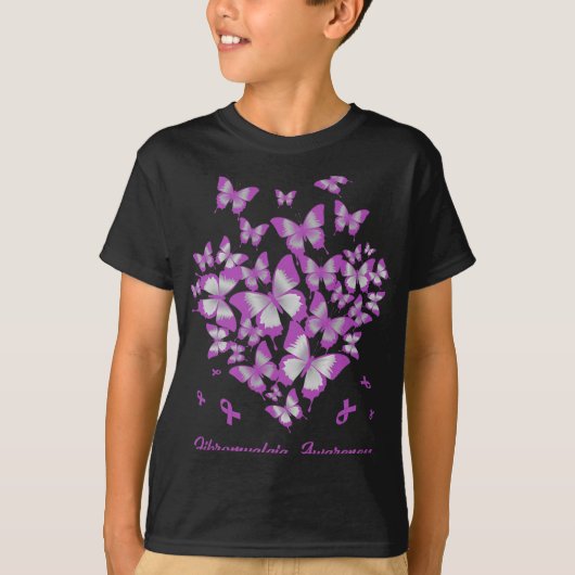 Lila Herz-Band-Fibromyalgie-Bewusstseinswarter T-Shirt (Vorderseite)