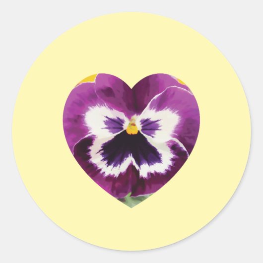 Lila Herz bei Pansy Digital Blume Runder Aufkleber (Vorderseite)