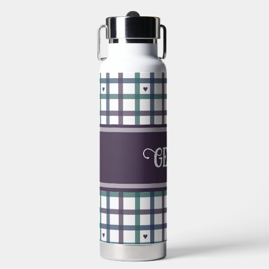 Lila-Herz-Gingham Trinkflasche (Vorderseite)