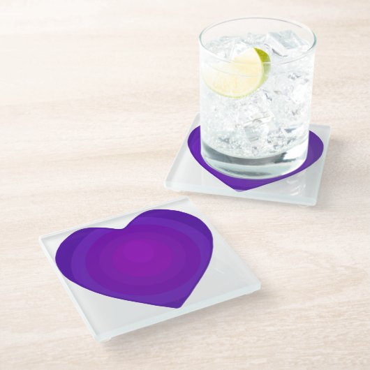 Lila Herz Glasuntersetzer (Schrägansicht)