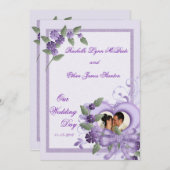Lila Herz-Hochzeits-Foto-Einladungs-12x18 Einladung (Vorne/Hinten)