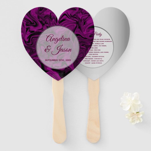 Lila Herz Hochzeitsprogramm Fächer (Vorne und Hinten)