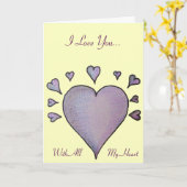 lila Herz kleine Herzen originale Liebe Vers Karte (Gelbe Blume)