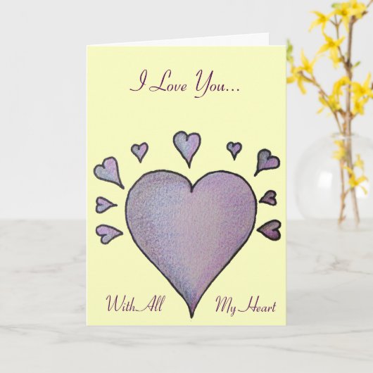 lila Herz kleine Herzen originale Liebe Vers Karte (Gelbe Blume)