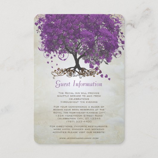 Lila Herz-Leaf Tree Hochzeitskarte Begleitkarte (Vorderseite)