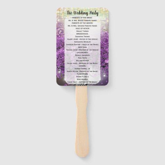 Lila Herz-Leaf-Tree-Hochzeitsprogramm Fächer (Rückseite)