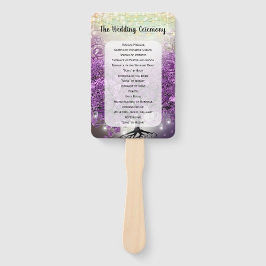 Lila Herz-Leaf-Tree-Hochzeitsprogramm Fächer (Vorderseite)