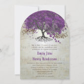 Lila Herz Leaf Tree Wedding Einladungen (Vorderseite)