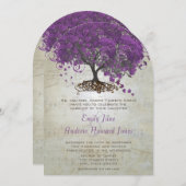 Lila Herz Leaf Tree Wedding Einladungen (Vorne/Hinten)