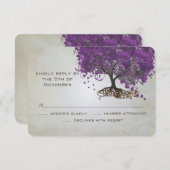 Lila Herz Leaf Tree Wedding RSVP (Vorne/Hinten)