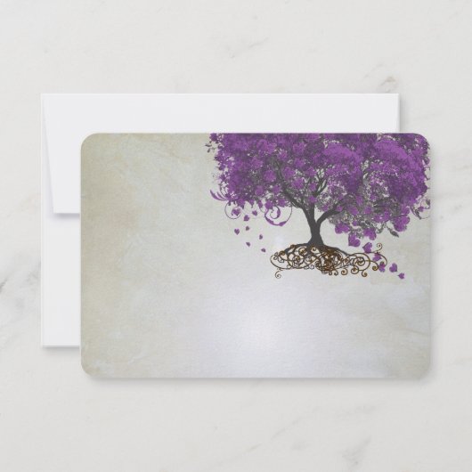 Lila Herz Leaf Tree Wedding RSVP (Rückseite)