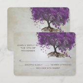 Lila Herz Leaf Tree Wedding RSVP Karte (Vorne/Hinten)