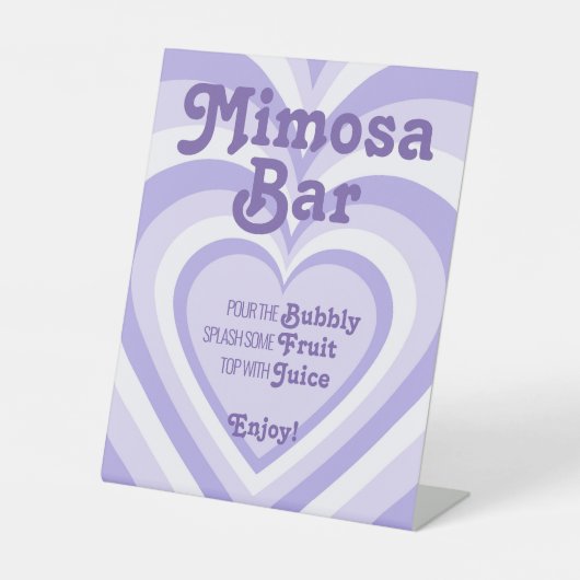 Lila Herz Mimosa Bar Display Table Top-Zeichen Sockelschild (Vorderseite)