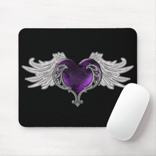 Lila Herz mit Angel Wings Mousepad (Mit Mouse)