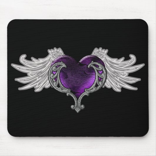 Lila Herz mit Angel Wings Mousepad (Vorne)