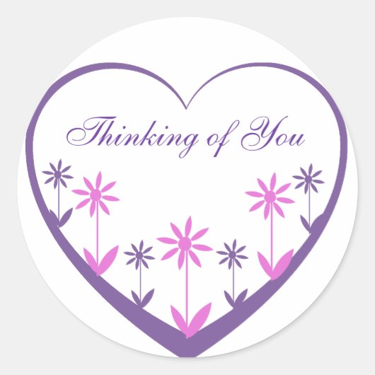 Lila Herz mit den rosa u. lila Blumen Runder Aufkleber (Vorderseite)