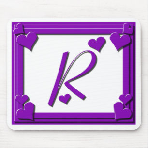 Lila Herz-Monogramm R Mousepad
