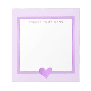 Lila Herz Personalisiert Notepad 5.5" x 6" Notizblock