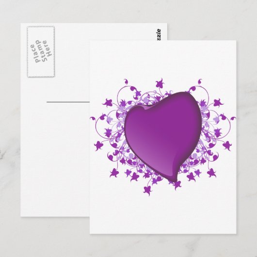 Lila Herz Postkarte (Vorne/Hinten)