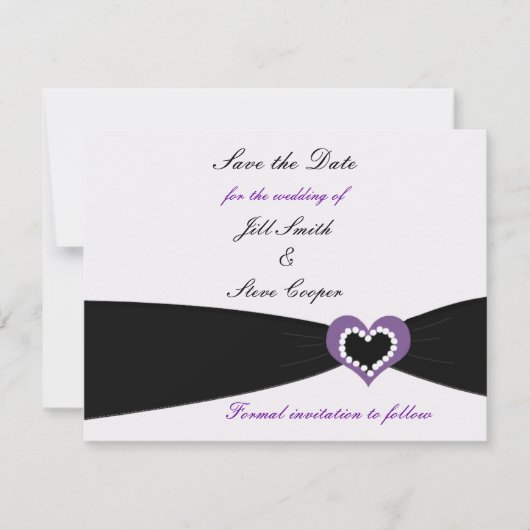 Lila Herz Schwarze Schleife Save the Date (Vorderseite)