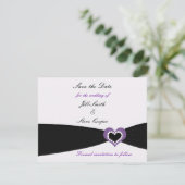 Lila Herz Schwarze Schleife Save the Date (Stehend Vorderseite)