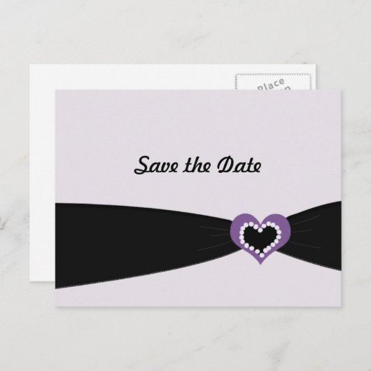 Lila Herz Schwarze Schleife Save the Date Ankündigungspostkarte (Vorne/Hinten)