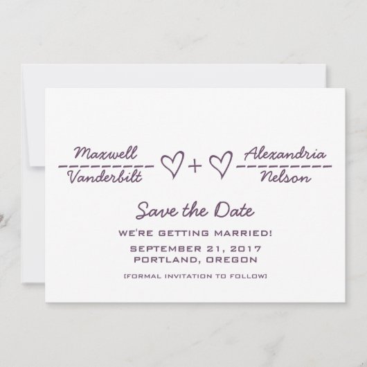 Lila Herzäquation Save the Date einladen (Vorderseite)