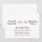 Lila Herzäquation Save the Date einladen (Vorne/Hinten)