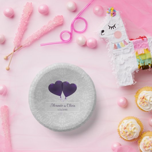 Lila Herzblasen Hochzeitspapierschüsseln Pappteller (Party)