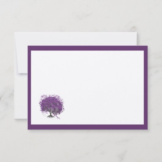 Lila Herzblatt Tree Borders Wedite Einladung (Rückseite)