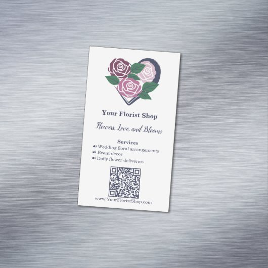 🌷 Lila Herzblut Florist Business Card Magnet (Beispiel)