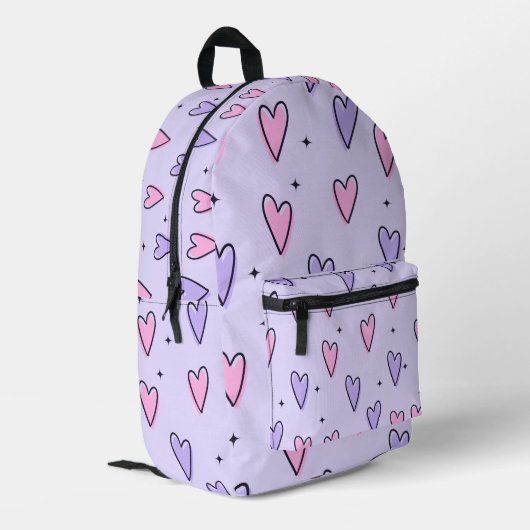lila Herzdesign Schule Buchsack Reise Bedruckter Rucksack (Rückseitige Ecke links)