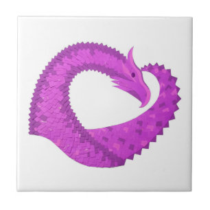 Lila Herzdrache in Weiß Fliese