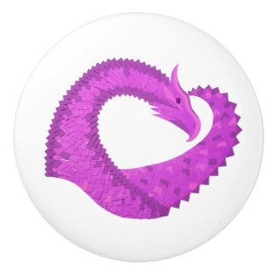 Lila Herzdrache in Weiß Keramikknauf