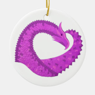 Lila Herzdrache in Weiß Keramikornament