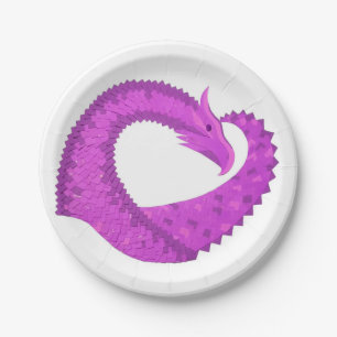 Lila Herzdrache in Weiß Pappteller