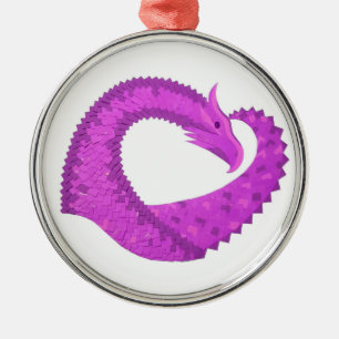 Lila Herzdrache in Weiß Silbernes Ornament