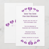Lila Herzen Design-Hochzeit Save The Date (Vorne/Hinten)
