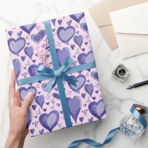 Lila-Herzen-Muster-Zeichnungs-Verpackung Geschenkpapier