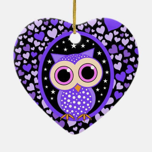 lila Herzen und Eule Keramikornament (Hinten)