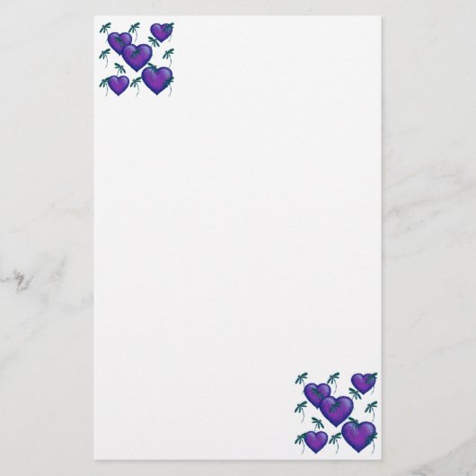 Lila Herzen und Libellen Briefpapier (Vorderseite)