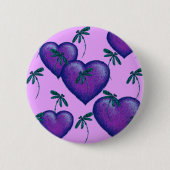 Lila Herzen und Libellen Button (Vorderseite)